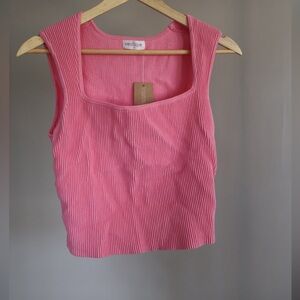 NWT Vestique Pink Ribbed Square-Neck Tank Top